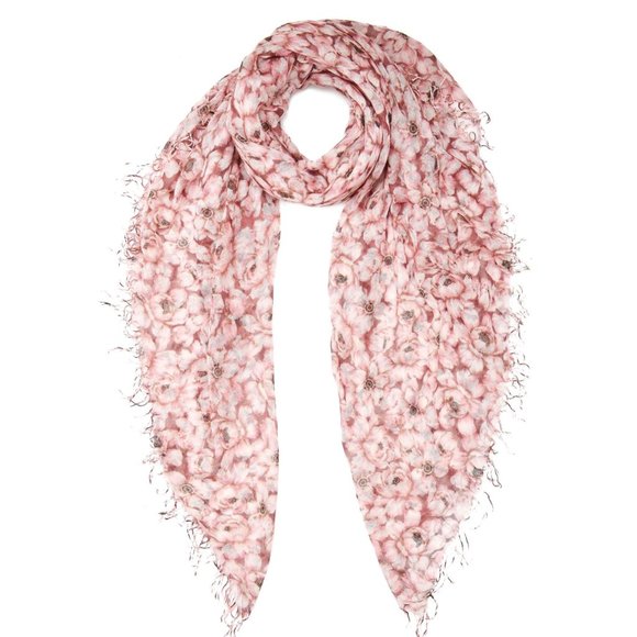Chan Luu Accessories - Chan Luu Tawny Port Floral Cashmere-Silk Scarf with Fringe